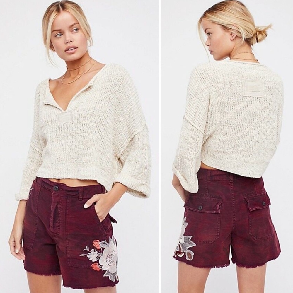 Free People Embroidered Scout Shorts Camo Floral - Picture 1 of 16